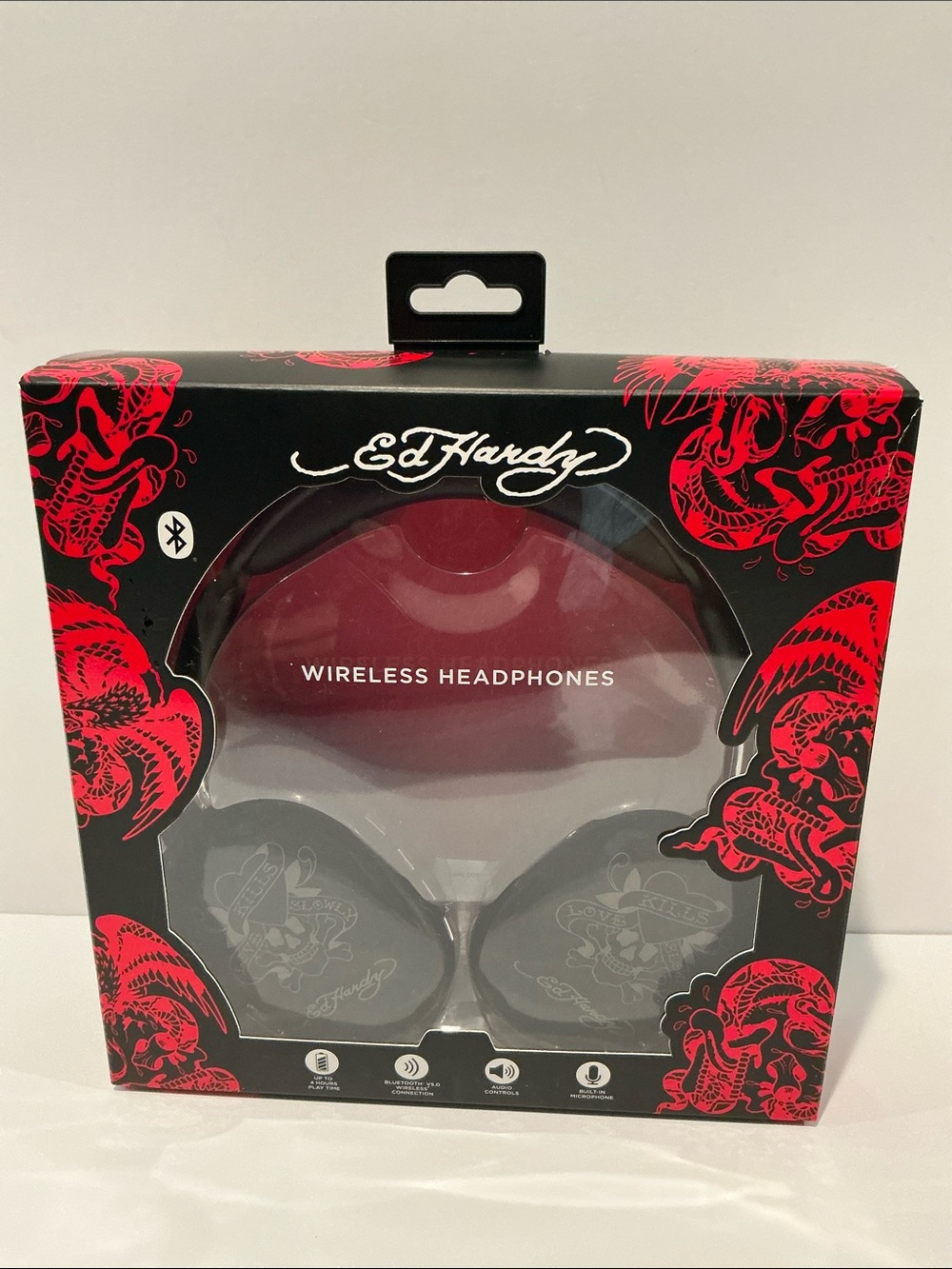 Ed Hardy Black Wireless Headphones with Built-in Microphone.